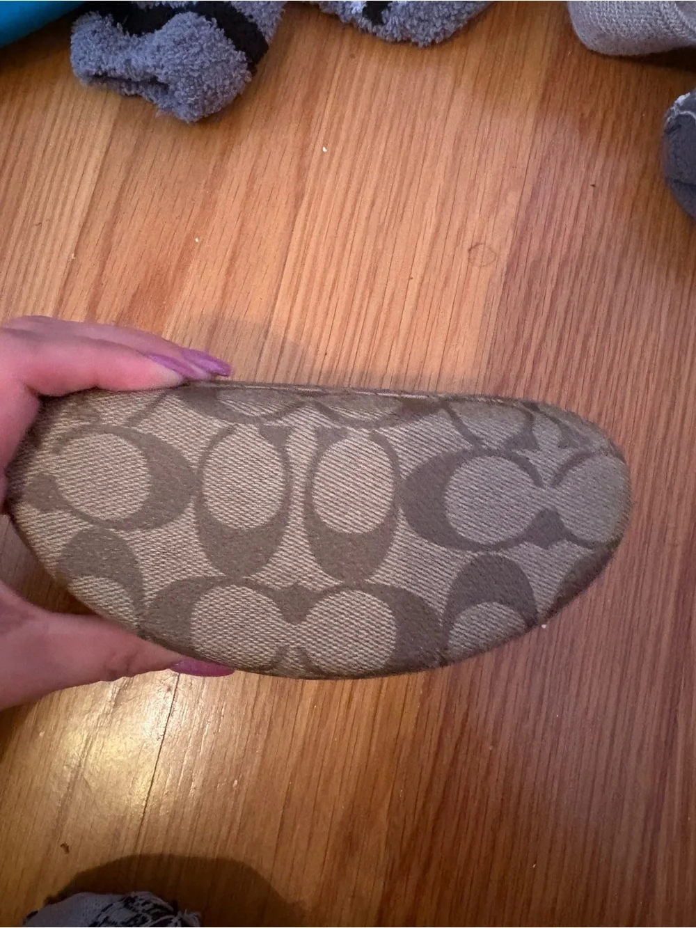 COACH Signature Pattern Sunglasses Case in Brown and Black